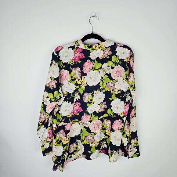Cato Women’s XLP Floral Button Up Blouse Asymmetrical Hem Long Sleeve Career Top - Picture 3 of 13